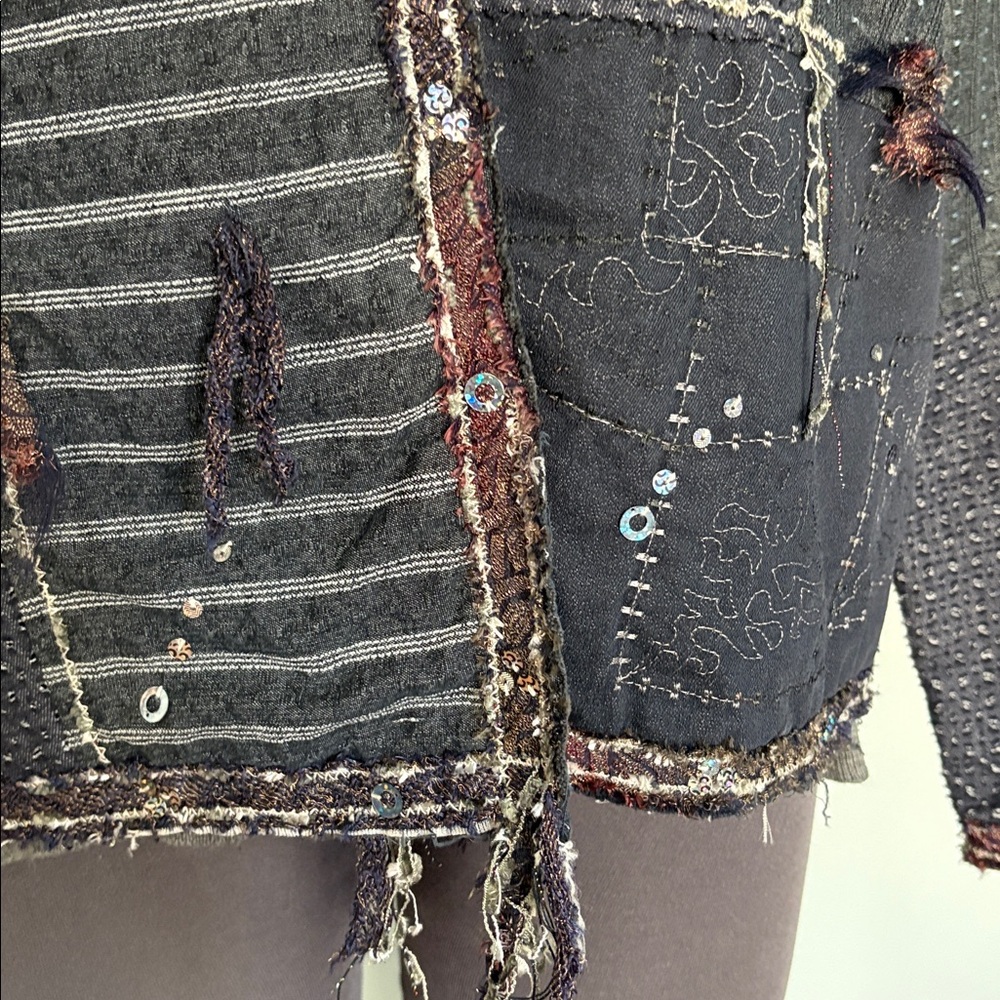Yak Magik Artisan Boho Patchwork Jacket- Pure Cotton & Silk Fringe- Lagenlook - Picture 11 of 17